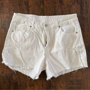 Women's White Distressed Denim Shorts